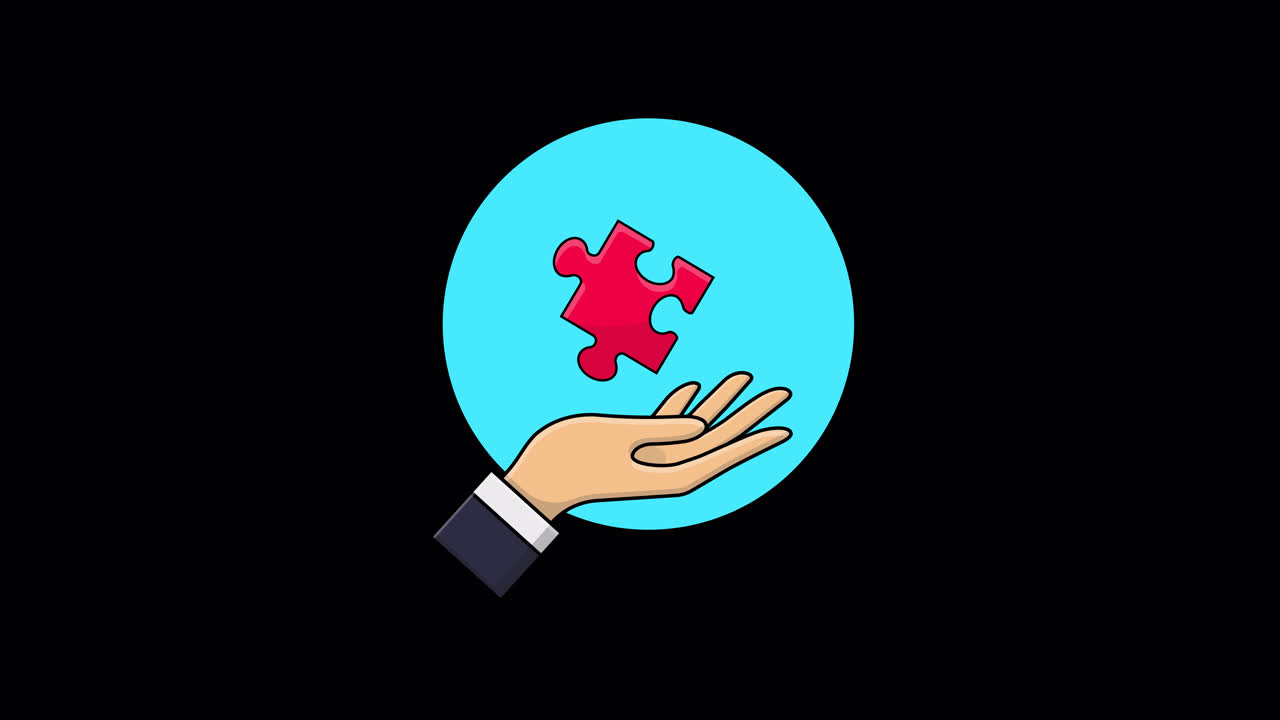 Animated Hand Holding a Red Puzzle Piece Solution