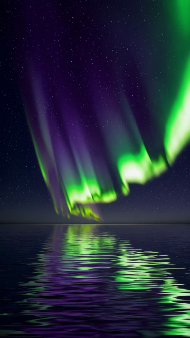 Northern Lights (Aurora Borealis) Reflecting on Water at Night