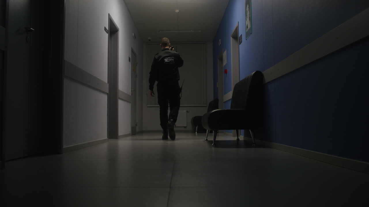 hombre uniformado trabajando en el pasillo