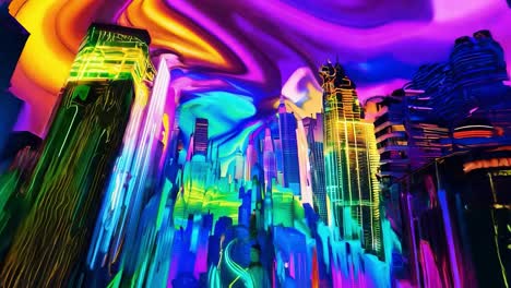 psychedelic neon cityscape