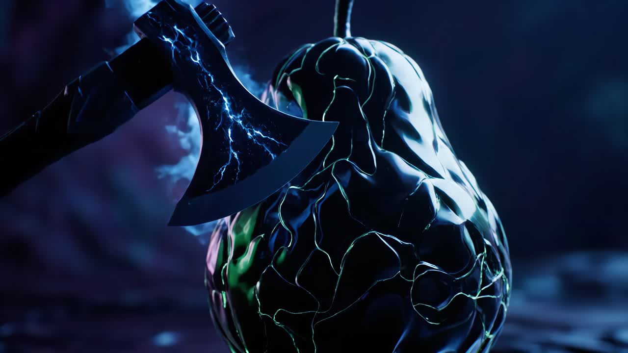 Glowing pear and axe