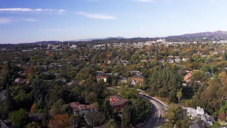 low aerial panning shot of pasadena neighborhood