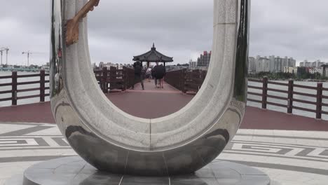 funny looking monument on the pier of sokcho, south korea