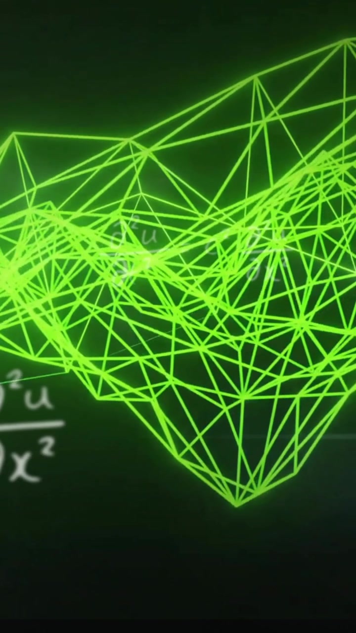 Animation of mathematical equations over network of connections on black background