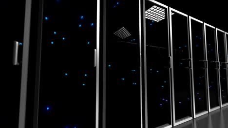 servidores de centro de datos con frente de vidrio luces intermitentes seguimiento centro de tiro 4k