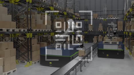 animation of qr code and data processing over warehouse