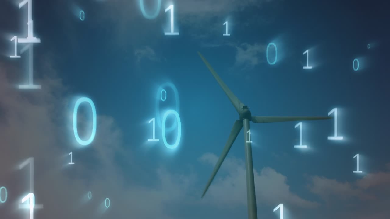 Animation of data processing over wind turbine
