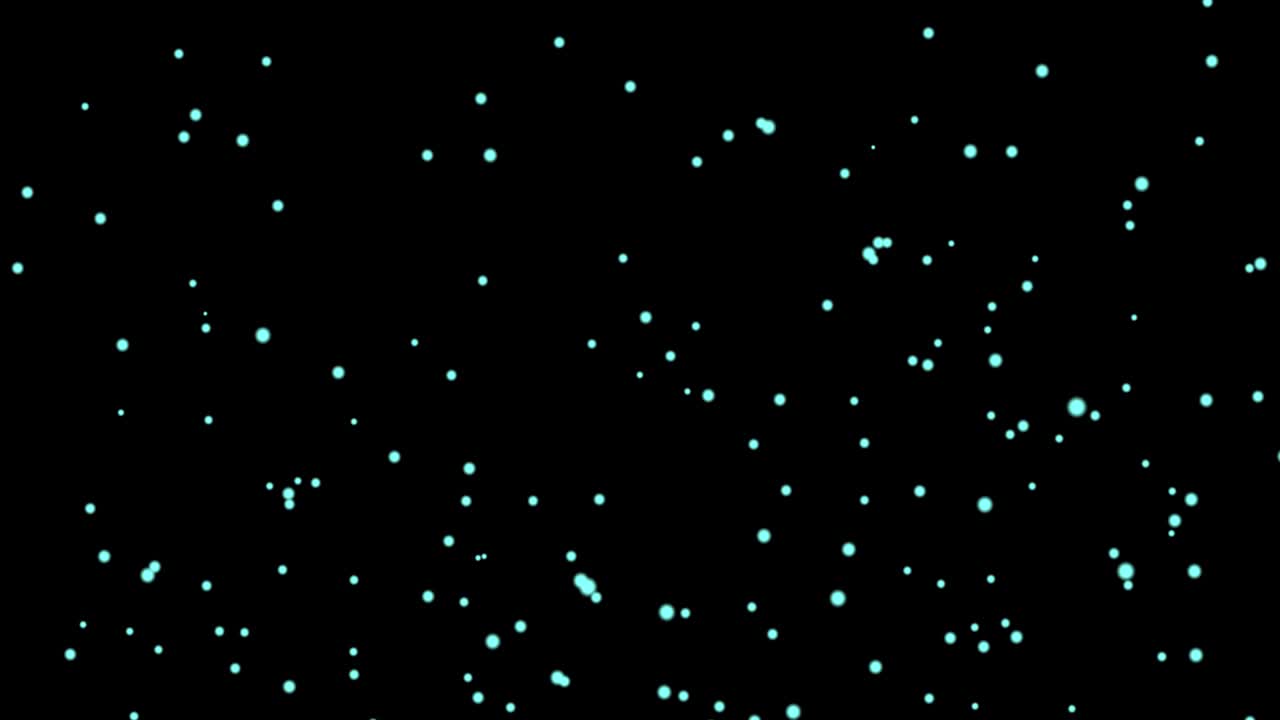 파란색 흐릿한 입자가 떨어집니다. 보케 효과. 흐릿한 원의 모션 애니메이션. 초점을 잃은 효과. 수평 구성, 4k 비디오 품질.