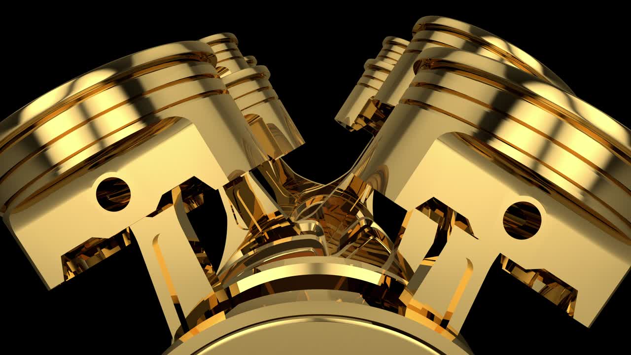 animación del motor v8 de color dorado de trabajo de cerca - bucle