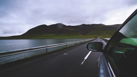 woman tourist travel by suv car in iceland.