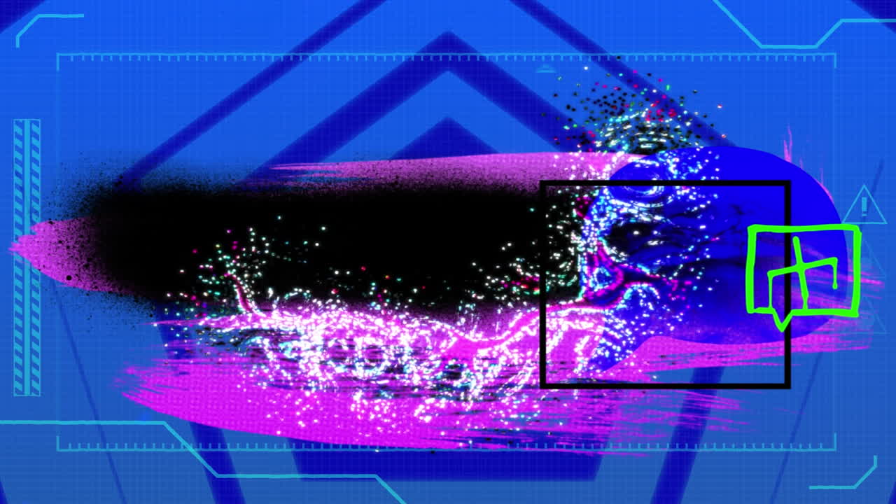 animación de formas coloridas y iterface digital en fondo azul