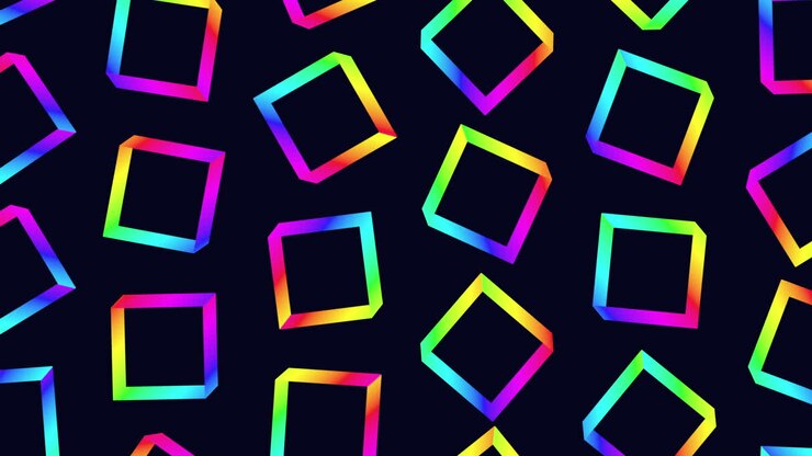Futuristic squares pattern with rainbow neon lines