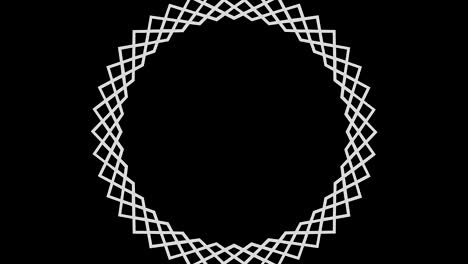 dibujo gráfico en blanco y negro con efecto estroboscópico e hipnótico, mientras gira en el sentido de las agujas del reloj y aumenta de tamaño.