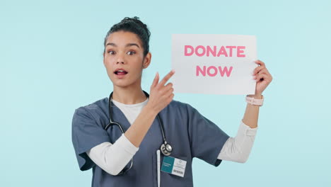 Donate,-advertising-and-woman-face-of-nurse