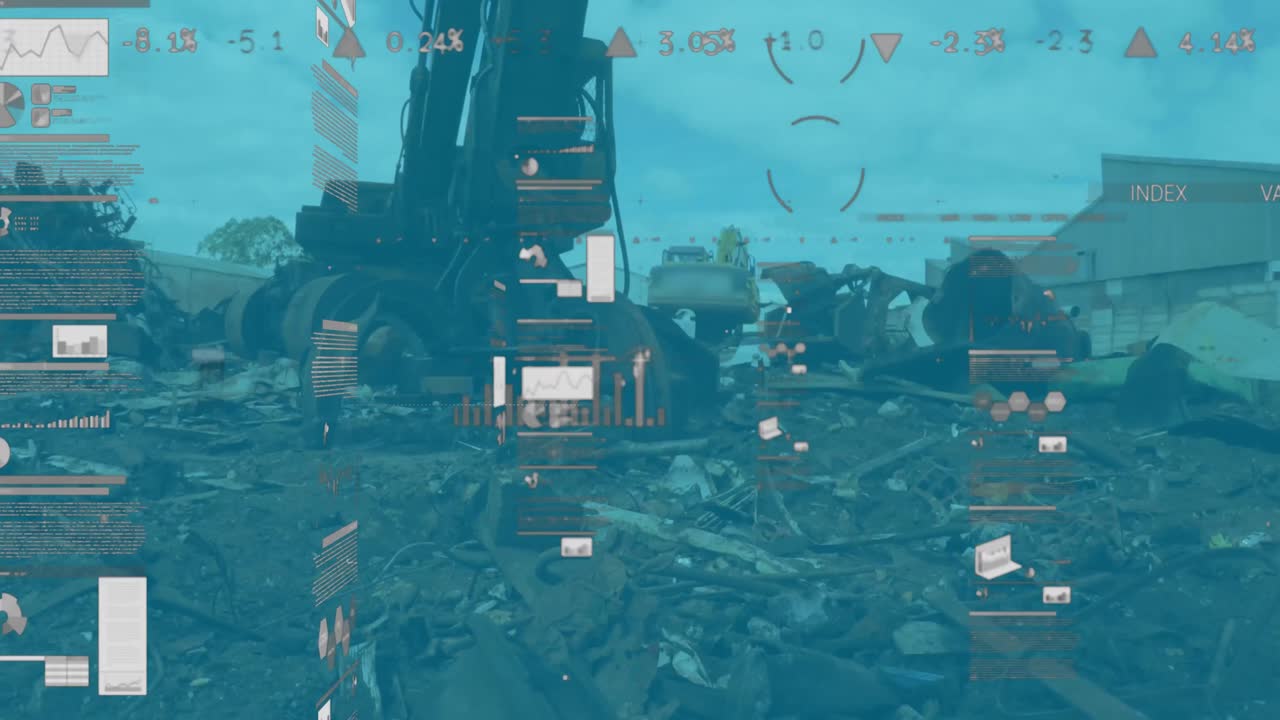 스크 야드에서 스크 기 기계에 대한 다채로운 인포그래픽 인터페이스의 애니메이션