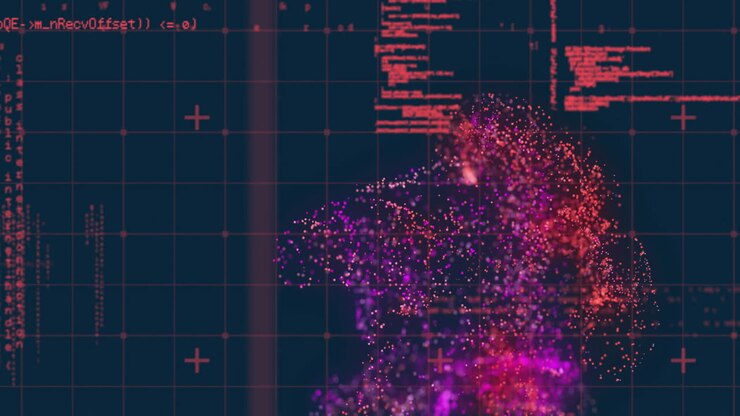Animation of dynamic shapes in vibrant pink and purple hues forming digitally