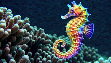 colorful sea horse in coral reef