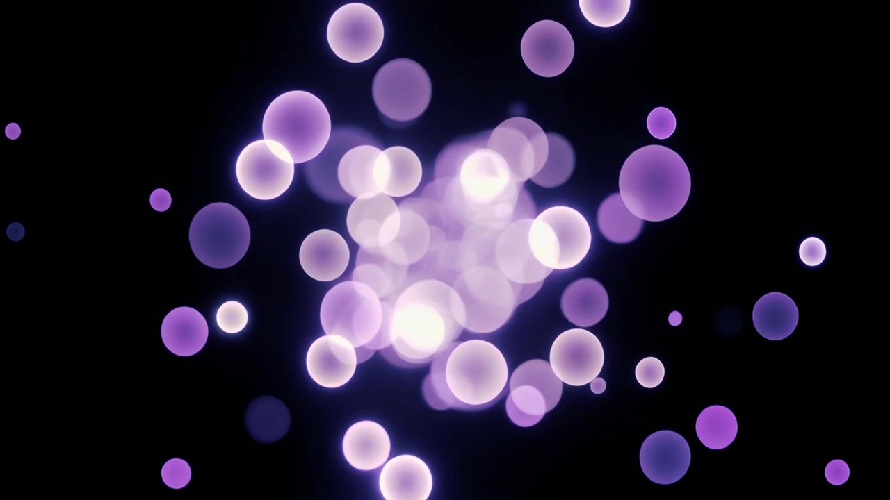 Luci bokeh viola astratte fluttuanti su sfondo nero