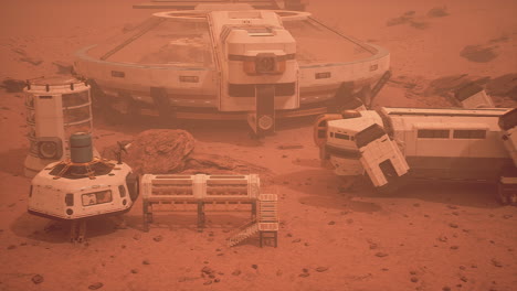 abandoned mars colony: futuristic habitat in red planet dust storm