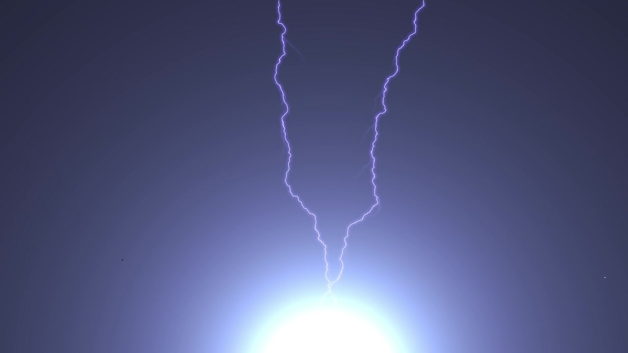 Rayo, destello de luz, rayo brillante, fenómeno natural. Caída de rayo. Movimiento de rayo, tormenta eléctrica