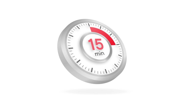 The 15 minutes timer. Stopwatch icon in flat style. Motion graphics.