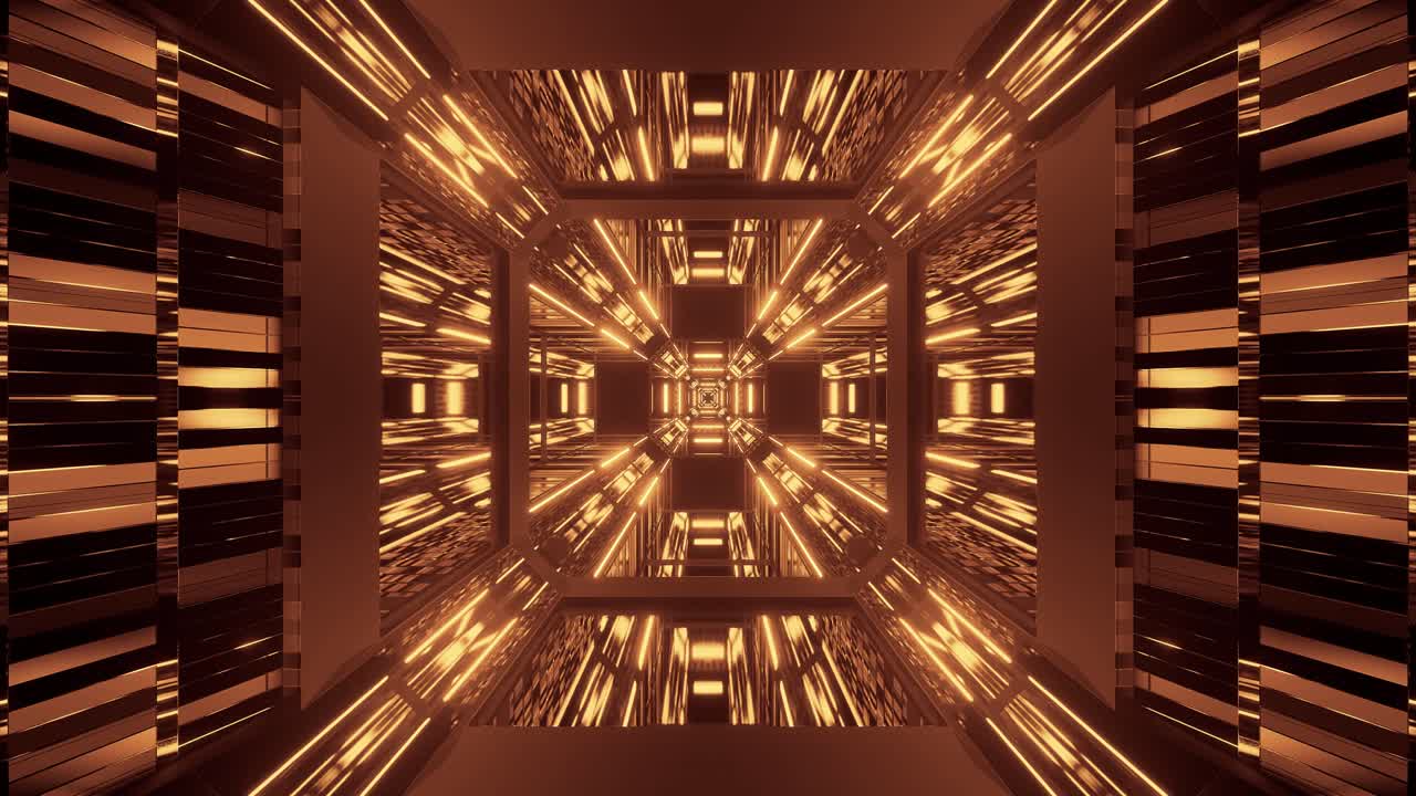 빛의 기하학적 황금 터널에서 창 반사, 전진 동작
