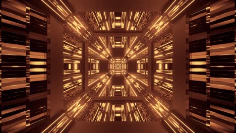 window reflections in geometric golden tunnel of light, forward motion