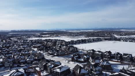aerial view of a suburban community at sunset in calgary, alberta in winter