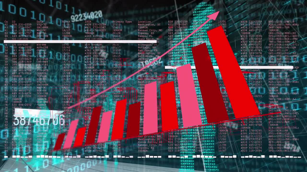Animation of changing numbers over statistical data processing against businesspeople icons