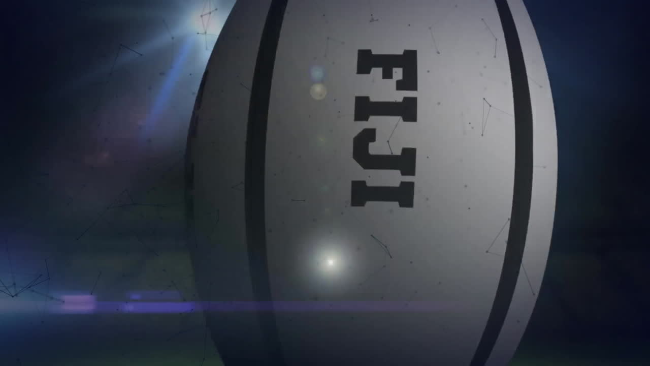 Animation of dynamic green lines and particles forming patterns on blue background