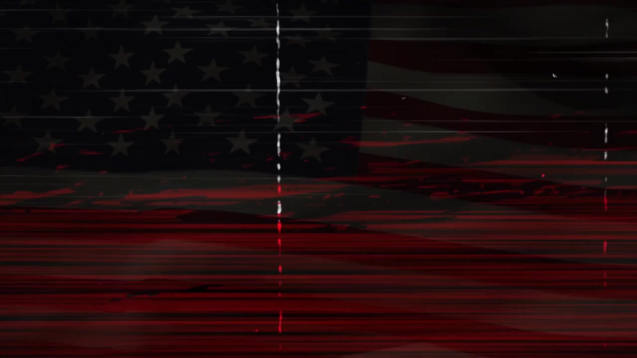 Red scan lines sweeping glitching American flag flickering vertical tear visualizing glitch effect