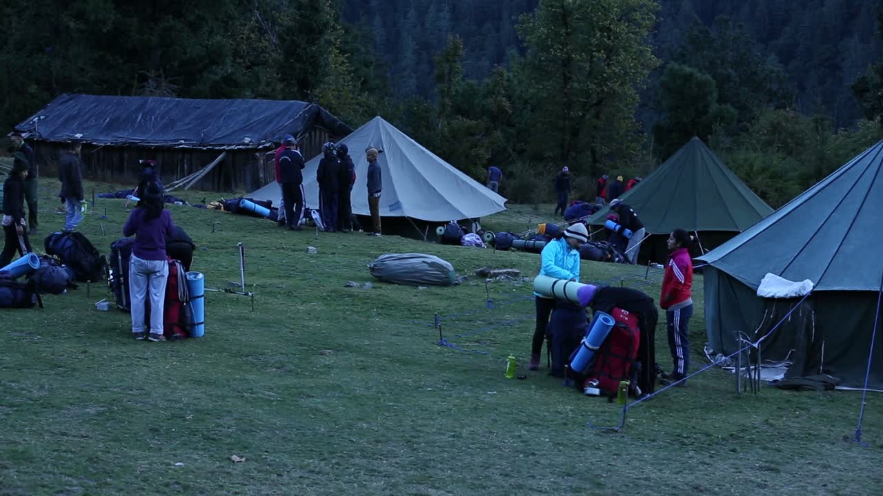 Tents pitched for Himalayan MountaineersTents pitched at below Advance camp for trekkers to stay overnights for summit day preparation and relaxation. In the upper Himalayas, Uttarakhand, India.