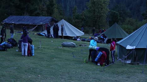 tents pitched for himalayan mountaineerstents pitched at below advance camp for trekkers to stay overnights for summit day preparation and relaxation. in the upper himalayas, uttarakhand, india.