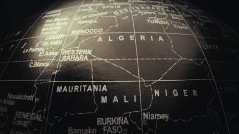 close-up of a world globe focusing on the african region