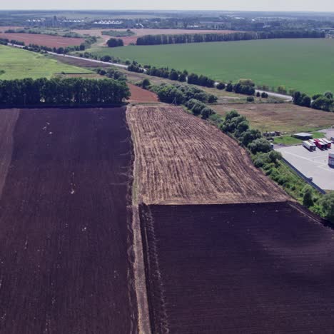 aerial view of agricultural fields and rural landscape