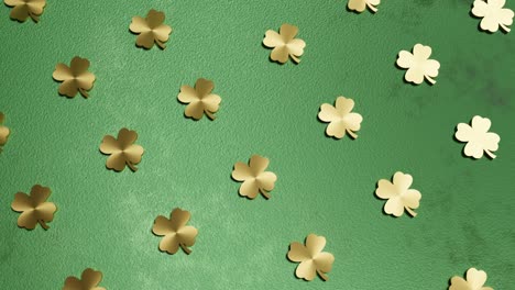 trébol de cuatro hojas doradas en fondo verde buena suerte animación de renderización 3d bucle sin fin