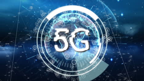 globo y 5g escrito en el medio de un círculo futurista