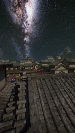 milky way over japanese temple complex