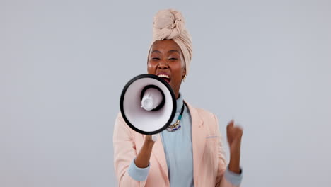 African-woman,-megaphone-and-protest