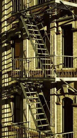 historic building with fire escape under cloudy sky in an urban setting
