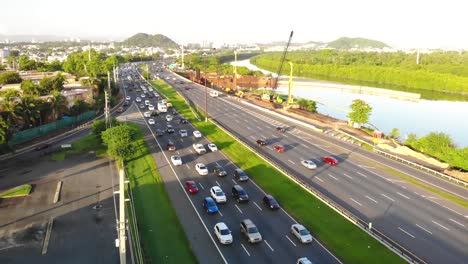 early morning aerial shot toward heavy traffic on puerto rico