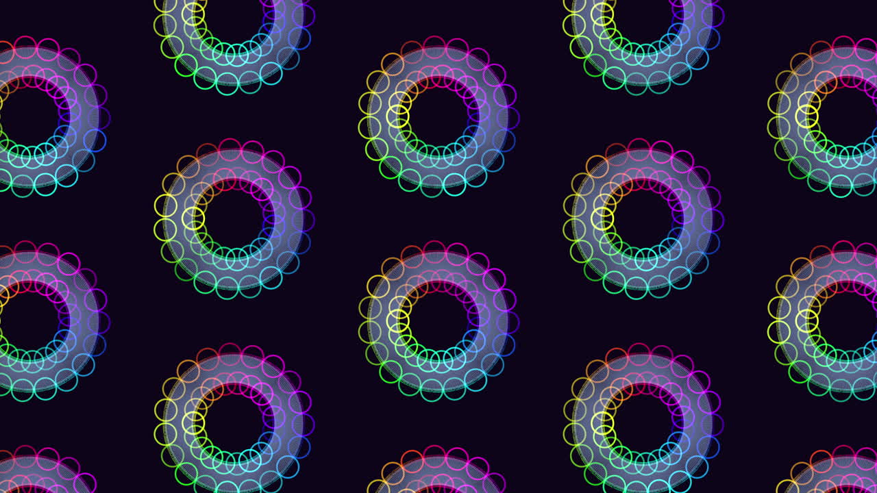 Spirale vibrante: motivo simmetrico di linee colorate su sfondo nero.