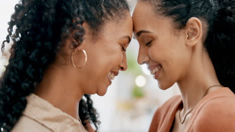 Lesbian-couple,-forehead-and-women-with-smile