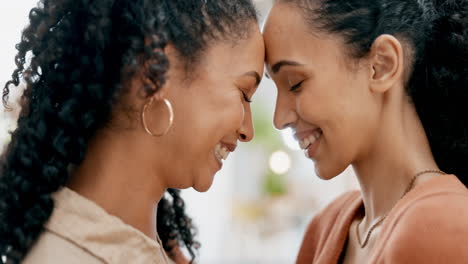 lesbian couple, forehead and women with smile