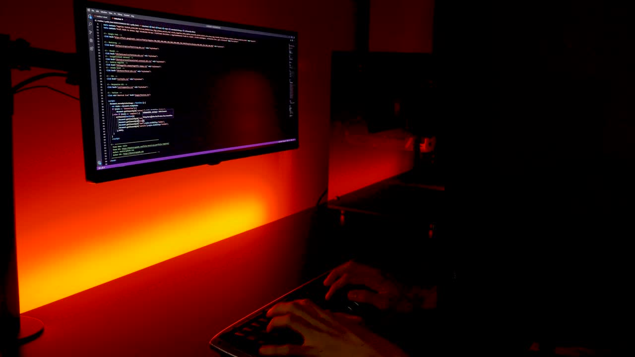 Green screen: Caucasian young man works on programming software in home office