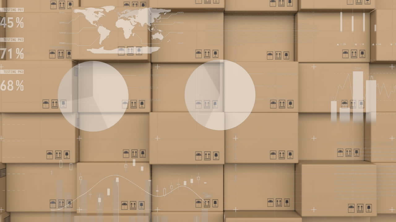 animación del procesamiento de estadísticas sobre cajas de cartón