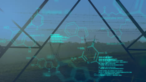 Chemical-structures-with-program-codes-and-a-background-of-transmission-towers