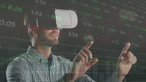 Animation-of-financial-data-processing-over-businessman-wearing-vr-headset