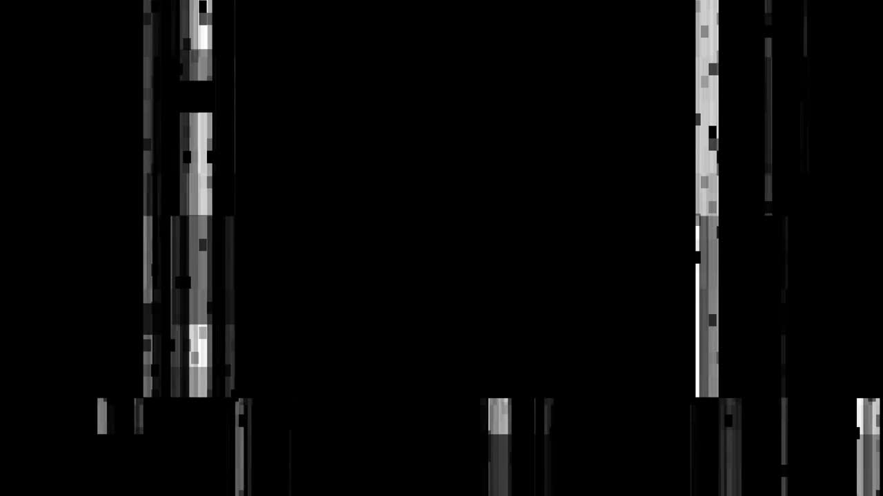 Digital signal glitch distortion displacement map vfx in black and white, seamless loop footage