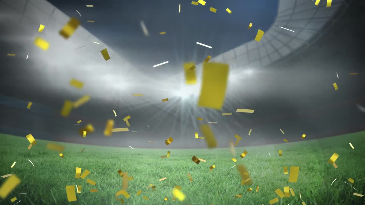 스포츠 경기장 위 에 떨어지는 금색 콘페티 의 애니메이션